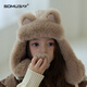 SOMUBAY children's hat autumn and winter for girls and babies plus velvet and thickened ear protection Lei Feng hat for boys to keep warm and windproof and coldproof plush hat Khaki 170 Recommended for 2-8 years old_One size fits all (46-54cm)