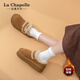La Chapelle thick-soled snow boots for women in winter new style plus velvet Birkenstocks retro all-match thickened warm cotton shoes caramel color 37