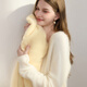 Xiangying Sheep Wool + Cashmere Yellow V-neck Sweater Women's 2025 Winter New Lazy Style Knitted Top Yellow XL 170/92A/125-140Jin Jin equals 0.5 kg