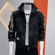 New men's jacket with retro pattern, fashion trend, versatile stand-up collar, slim and handsome casual top, autumn and winter green L (recommended 105-115Jin Jin equals 0.5kg)