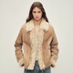 Fu Zhien black tea maple sugar Italian imported Tuscan lapel fur one-piece short fur coat for women tea apricot M