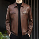 FUGUINIAO leather jacket men's 2025 autumn and winter new cotton warm motorcycle jacket casual leather jacket for men brown red L