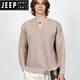 JEEP SPIRIT autumn and winter retro lazy style Henry collar sweater men's loose casual versatile knitted bottoming shirt thickened warm top camel S