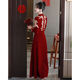Fenggao (fenggao) Toast Wear Bride 2025 New Winter Clothes Burgundy Stand Collar Retro Cheongsam Winter Heavy Industry Embroidered Long Dress Burgundy Long Style 202 S Dress size is too small. Consult customer service to check the size.
