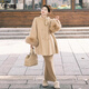 The bold and spicy lady's plus size women's woolen coat autumn and winter new style fat mm slimming temperament royal sister's age-reducing small fragrant skirt two-piece set khaki apricot woolen + skirt suit 3XL (recommended 160-180Jin Jin is equal to 0.5 kg)