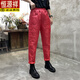 Hengyuanxiang's new autumn and winter warm cotton and linen pants for women to wear as outerwear, quilted and thickened carrot pants, retro loose and versatile harem pants, red and light, 3XL recommended 110-130 Jin Jin equals 0.5 kg