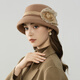 Lanshimengdai 2025 new French retro wool basin hat fashionable flower decoration top hat versatile hat autumn and winter women elegant khaki 56-58cm