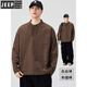 JEEP SPIRIT fashionable and versatile Henry collar skin-friendly cotton long-sleeved T-shirt men's spring and autumn new loose casual bottoming shirt sweatshirt jacket dark gray L
