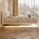 Eurasian Royal Nest Bed French Cream Style Suspended Bed Cloud Puff Bed Modern Simple Leather Master Bedroom Double Marriage Bed Single Bed (Newly Upgraded Pine Wood Frame) 1.8*2m Luxury Version丨Lighted Structure 10CM Steel Wood Rift Frame