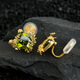 Olive green zircon flower earrings thickly plated 18K real gold s925 silver original light luxury French vine ear clip ear clip style