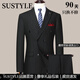 SUSTYLE high-end luxury men's suit suit men's spring and autumn business plus fat double-breasted groom's suit jacket men's black two-piece suit 2XL 185
