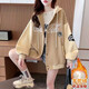 Girls' hooded jacket autumn and winter 2025 new children's fashionable medium and large children's fashionable baseball uniform sports autumn clothing plus velvet black thickened alpaca 170 (recommended height is about 160cm)