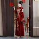 Fenggao (fenggao) Toast Wear Bride 2025 New Winter Clothes Burgundy Stand Collar Retro Cheongsam Winter Heavy Industry Embroidered Long Dress Burgundy Long Style 202 S Dress size is too small. Consult customer service to check the size.