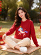 Mishide New Year of the Horse New Year parent-child outfit sweatshirt 26 New Year of the Horse parent-child outfit family of three and four pictures round neck printing thickened burgundy cm5 130