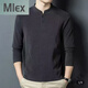 MLEX Wansu men's autumn and winter new style light luxury double-sided German velvet bottoming shirt men's Henry collar long-sleeved. T-shirt stand-up collar sweatshirt black