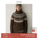 INSISFEMME Australian Merino sheep wool Nordic style literary retro Fair Isle round neck pullover knitted top Madrid Brown S