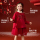 ASK JUNIOR New Year's greetings clothes, children's New Year's knitted splicing mesh dress, winter children's skin-friendly skirt, girl's sweatshirt skirt