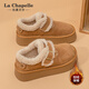 La Chapelle thick-soled snow boots for women in winter new style plus velvet Birkenstocks retro all-match thickened warm cotton shoes caramel color 37