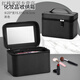 Cosmetic case with multifunctional capacity, simple and portable double-layered hand cosmetic bag, Internet celebrity cosmetics storage box with mirror, black cross pattern with partition mirror