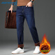 JEANSWEST Jeans Men's 2025 Autumn Velvet Thickened Casual Straight Loose Men's Denim Trousers Blue Velvet 34