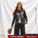 UNIFREE bow sequined knitted cardigan women's American retro autumn and winter loose lazy sweater jacket gray one size