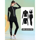 Best velvet yoga clothes for women 2025 new style Pilates training clothes autumn long-sleeved running sports fitness suit blue two-piece set (black pants) L
