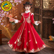 G.DUCKKIDS Girls Winter Dress New Year Clothes Children Autumn Winter Skirt Red Dress 2025 New Hanfu New Year Clothes A2355 Plus Velvet + Hairpin 110 cm