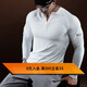 Monster Guardians Men's Long Sleeve Fitness Clothing Gold Stamping Logo Slim Fit Henley Moisture-wicking Sports Training Clothing White M