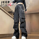 JEEP SPIRIT Jeep black overalls for men and women in autumn and winter loose velvet optional casual trousers black XL