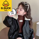 G.duck baby clothes for girls plus velvet leather jacket autumn and winter 2025 new style super good-looking children's early winter clothes for baby girls coffee color 90