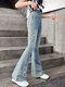 Girls' Butterfly Embroidered Flare Pants 2025 Autumn and Winter New Retro Milf Jeans for Big Kids with Velvet Plus SN5236 Blue Spring and Autumn Style MEF Butterfly Flared Pants cm 120