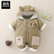 Semir children's baby jumpsuit autumn and winter thickened warm cotton clothing full-month baby outing clothes bodysuit winter crawl suit suit khaki 80cm