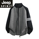 JEEP SPIRIT Jeep Henry Collar Woolen Cardigan Men's Autumn and Winter Contrast Color Splicing Casual Jacket 2025 New Knitted Wool Clothes Gray M