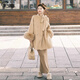 The bold and spicy lady's plus size women's woolen coat autumn and winter new style fat mm slimming temperament royal sister's age-reducing small fragrant skirt two-piece set khaki apricot woolen + skirt suit 3XL (recommended 160-180Jin Jin is equal to 0.5 kg)