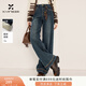 Xiangying plus velvet retro bootcut jeans for women 2025 winter new style denim style high waist loose wide leg pants denim blue S 155/80A/85-95Jin Jin equals 0.5 kg