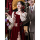 Fragrant long-sleeved toast dress bride 2025 new autumn and winter burgundy engagement dress dress velvet women burgundy XS