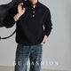 Wool blended GUFASHION autumn and winter wicker raglan henley collar sweater men's half turtleneck sweater black M M