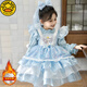 G.duck Girls Elsa Princess Velvet Thickened Dress 2025 Autumn and Winter Lolita Princess Dress Birthday Dress Puff Skirt Blue Velvet Free Veil 120