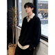 NYING fake two-piece Henry collar sweater for men in autumn and winter new trendy brand lapel sweater thickened warm inner base layer black XL (125-140Jin Jin equals 0.5kg)