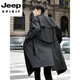 JEEP SPIRIT2025 new style windbreaker men's mid-length over the knee spring and autumn men's coat double-breasted Cthulhu civilian coat trendy black XL