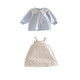 Baby girl autumn clothing 2025 new girl princess top summer suspender skirt suit Western style going out two-piece set light blue top + floral overalls_long-sleeved top + skirt 73 cm_recommended about 66-70cm__14-17Jin Jin equals 0.5 kg
