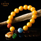 La Yun Feiyin Baltic Sea beeswax bracelet natural amber chicken fat yellow round bead bracelet beeswax fish pendant with jasper jade leaves Type A fish with jasper jade leaves