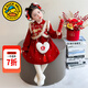 G.duck little yellow duck children's clothing girls dress winter 2025 new children's New Year's greetings clothing baby girl plus velvet warm Tang suit red 110 recommended 100-110cm4-5 years old