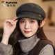 Woodpecker Coffee Colored Beret Women's Spring and Autumn 2025 New Leather Retro Versatile Face Showing Little British Style Newsboy Octagonal Hat Black One Size (56-58cm)