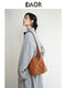DAOR grid series collapsible bag vegetable tanned sheepskin double-ear bucket bag women's large capacity commuter shoulder crossbody bag caramel color
