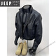 JEEP SPIRIT American retro brown leather jacket men's spring and autumn Maillard wear pu leather jacket short handsome motorcycle suit dark brown upgraded model 90 buyers choose M suitable for 105-120 Jin Jin equals 0.5 kg