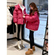 Luwang Lianxue Korean style hooded down jacket for women winter 2025 new student loose small thickened warm cotton jacket Raspberry Pink L (recommended 115Jin Jin equals 0.5kg -130Jin Jin equals 0.5kg)