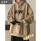 JEEP fleece sweatshirt men's hooded autumn and winter 2026 new international brand thickened jacket teenagers warm tops khaki fleece XL 130-145Jin Jin equals 0.5 kg can be worn