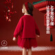 ASK JUNIOR New Year's greetings clothes, children's New Year's knitted splicing mesh dress, winter children's skin-friendly skirt, girl's sweatshirt skirt
