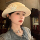 Elegance and French style elegant top hat for women autumn and winter Hepburn style beret retro fashion face-showing small hat fisherman hat top hat pearl flower-white one size